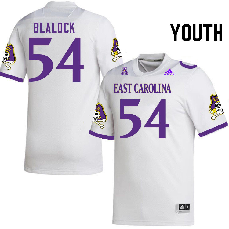 Youth #54 Brady Blalock ECU Pirates College Football Jerseys Stitched Sale-White - Click Image to Close